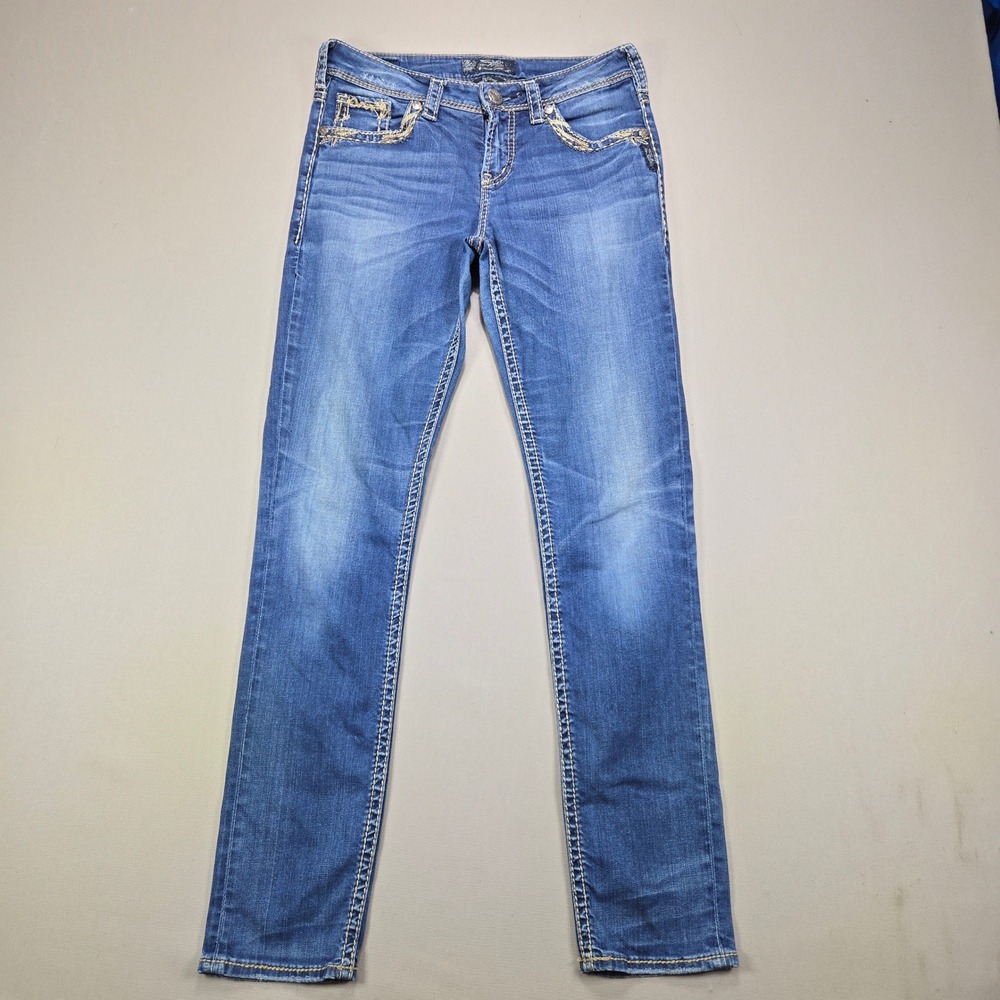 Silver Jeans Co Suki High Skinny Embellished Medium Wash Denim Womens 29x31